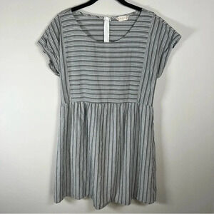Altar'd State Striped Mini Dress Gray Zip Cotton Cap Sleeve Pleats Womens Medium